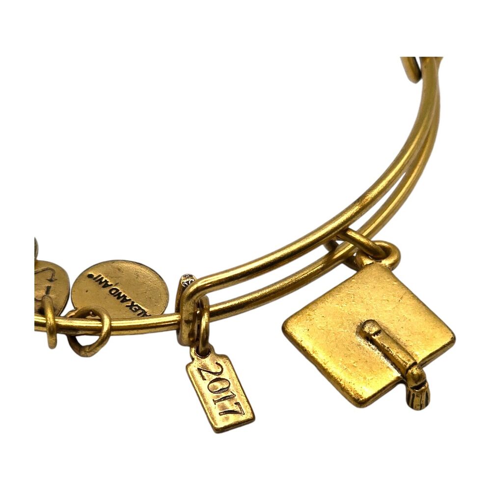 Alex and Ani Bracelet Graduation Cap Charm 2017 Gold Tone Bangle Vintage SKU2188